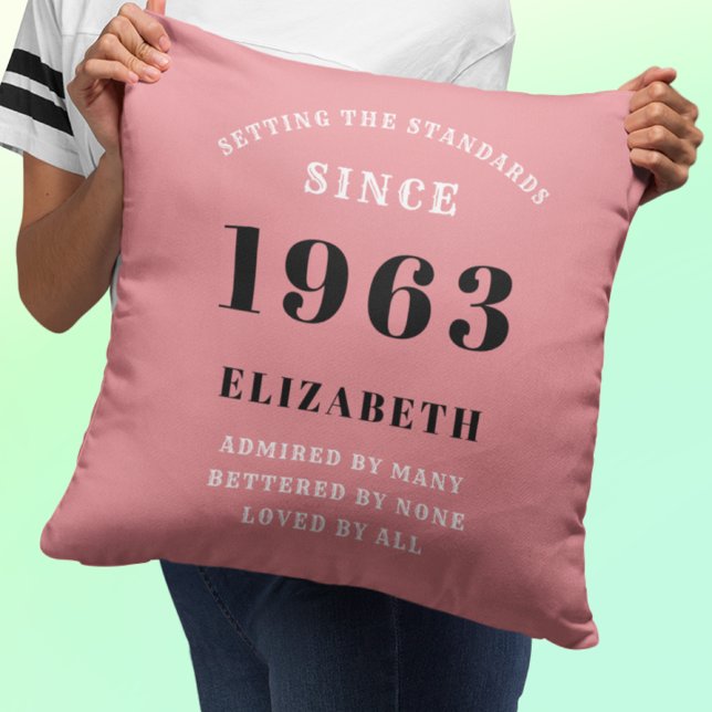 60th Birthday 1963 Pink Girly Elegant Chic Cushion (Creator Uploaded)