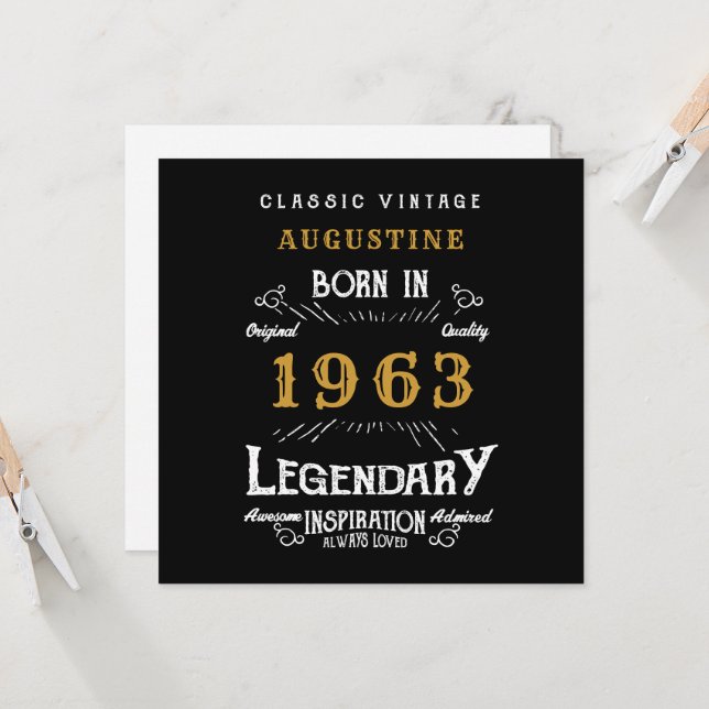 60th Birthday 1963 Retro Black Gold Greeting Card (Front/Back In Situ)