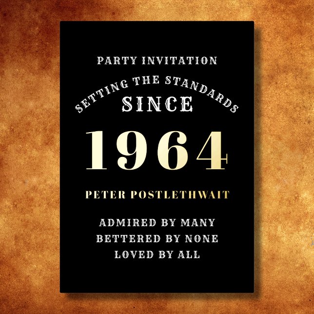 60th Birthday 1964 Black Gold Personalised For Him (Elegant Black and Gold Foil 60th Birthday Invitation - Create Your Own Personalized Design. )