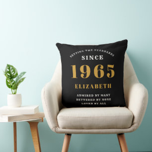 60th Birthday 1965 Black Gold lady's Personalised Cushion