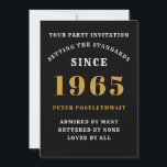 60th Birthday 1965 Black Gold Personalised For Him Invitation<br><div class="desc">For those born in 1965 and celebrating their 60th birthday party we have the ideal birthday invitation card. The black background with a white and gold design is simple and yet elegant. Easily customise the text to the front and the rear of this birthday invitation card using the template provided....</div>