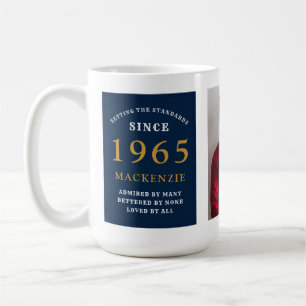60th Birthday 1965 Blue Gold Add Name Photo Large Coffee Mug