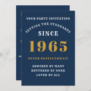 60th Birthday 1965 Blue Gold Personalised For Him Invitation