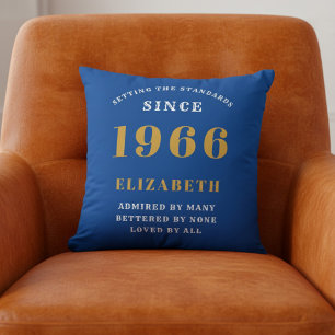 60th Birthday 1966 Add Name Blue Gold Personalized Cushion
