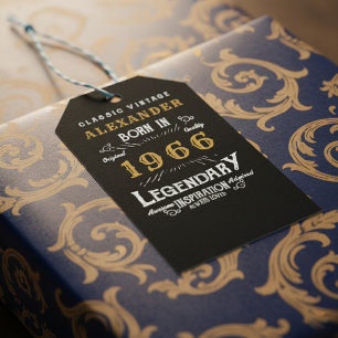 60th Birthday 1966 Add Name Legend Black Gold Gift Tags