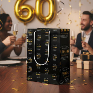 60th Birthday 1966 Black Gold Chic Elegant Medium Gift Bag