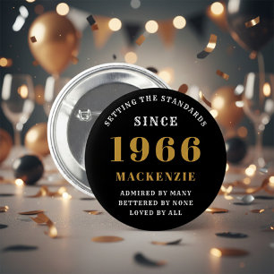 60th Birthday 1966 Elegant Chic Black Gold 6 Cm Round Badge