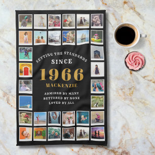 60th Birthday 1966 Family Memories Photo Collage Tea Towel