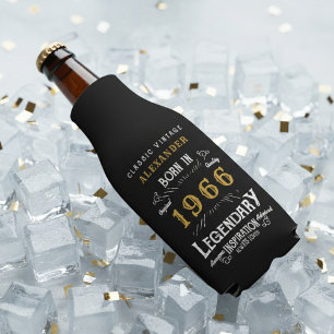 60th Birthday 1966 Name Legend Chic Black Gold Bottle Cooler