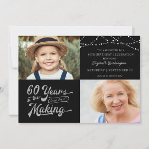 60th Birthday 2 Photos Silver String Lights Invitation