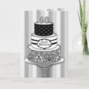 60th Birthday, 3 Tier Black/White Pattern Cake Card