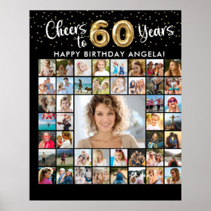 60th Birthday 45 Photo Collage Cheers to Years Poster