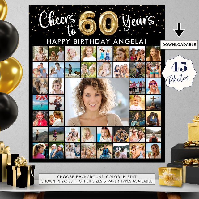 60th Birthday 45 Photo Collage Cheers to Years Poster (Creator Uploaded)