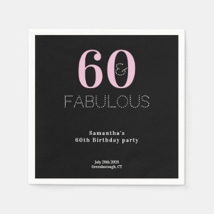 60th Birthday 60 and Fabulous Black Pink Party Napkin