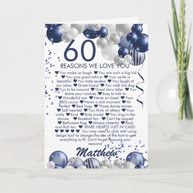 60th Birthday 60 Reasons We Love You Card (Front)