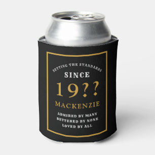 60th Birthday Add Name Year Elegant Black Gold Can Cooler