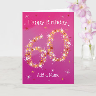 60th Birthday - age 60 in star number - Pink Card