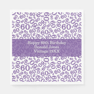 60th Birthday Age Number Pattern Purple/White Napkin