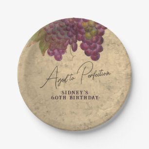 60th Birthday Aged to Perfection Wine Theme Paper Plate