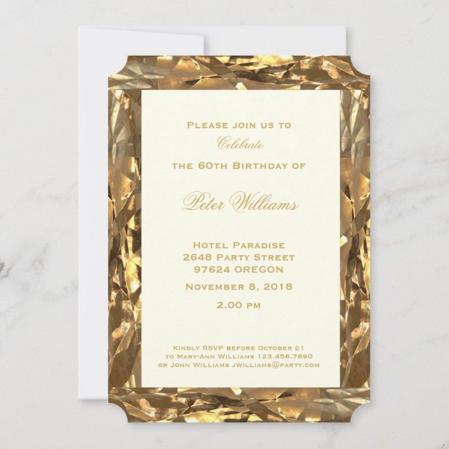 60th Birthday Anniversary Gold Ivory Elegant Invitation (Back)