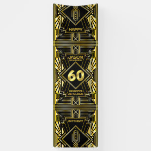 60th Birthday Art Deco Gold Black Great Gatsby Banner