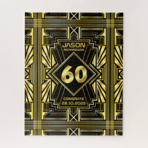 60th Birthday Art Deco Gold Black Great Gatsby Jigsaw Puzzle
