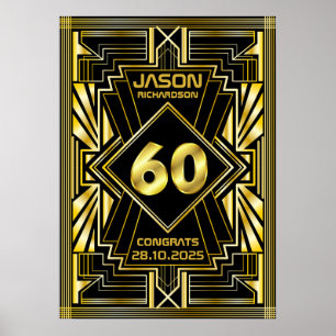 60th Birthday Art Deco Gold Black Great Gatsby Poster