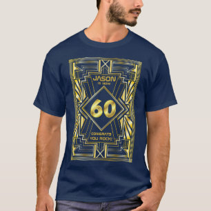 60th Birthday Art Deco Gold Blue Great Gatsby T-Shirt