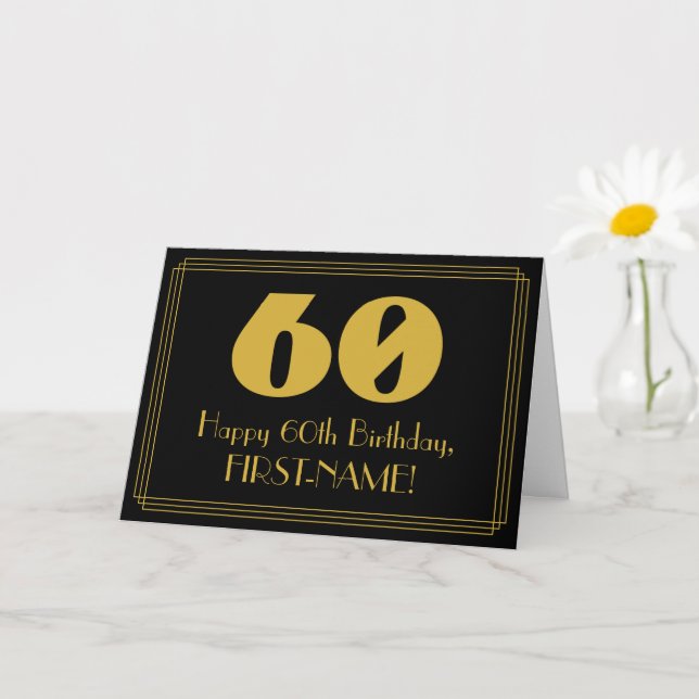 60th Birthday: Art Deco Inspired Look "60" & Name Card (Small Plant)