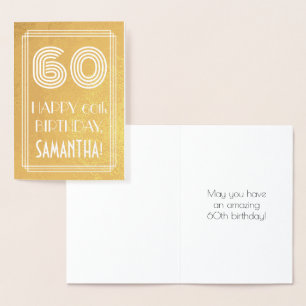 60th Birthday – Art Deco Inspired Look "60" + Name Foil Card