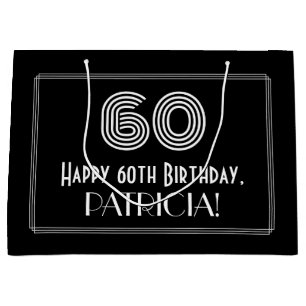 60th Birthday — Art Deco Inspired Look "60" & Name Large Gift Bag