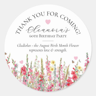 60th Birthday August Birth Flower Custom Favour Classic Round Sticker