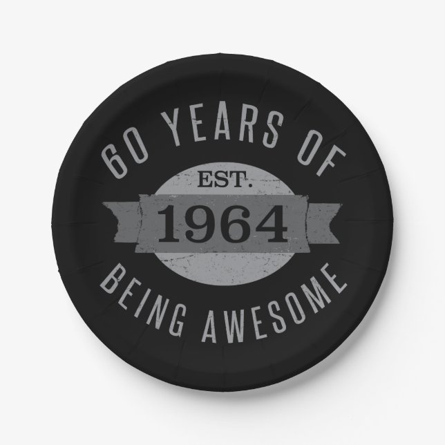 60th Birthday Awesome 1964 Paper Plate (Front)