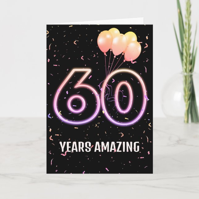 60th Birthday Balloons and Confetti Card (Front)
