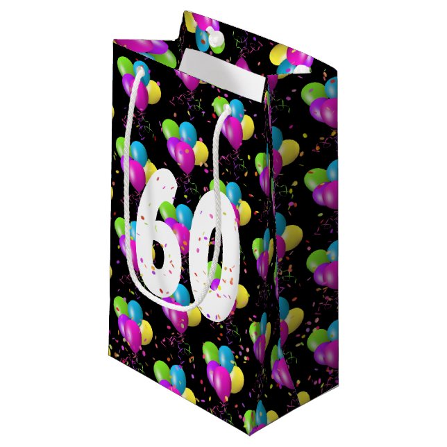 60th Birthday Balloons and Confetti Small Gift Bag (Front Angled)