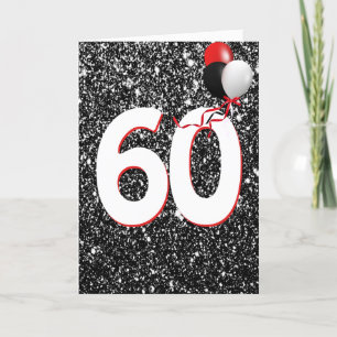 60th Birthday Balloons on Black Glitter Card