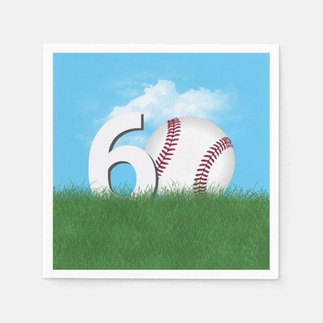 60th Birthday Baseball In Green Grass Napkin (Front)