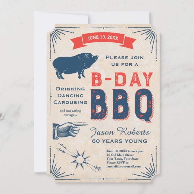 60th Birthday BBQ Party All American Vintage Invitation (Front)