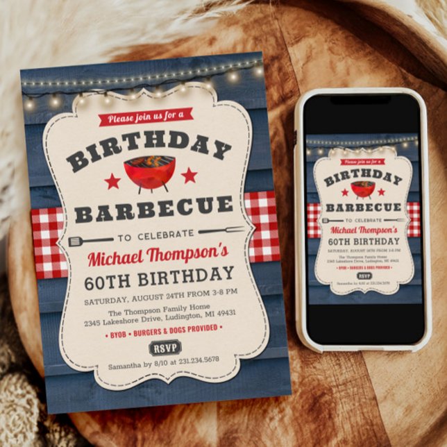 60th Birthday BBQ Summer Barbecue Party Invitation (60th Birthday Invitation, Barbecue Invitation, BBQ Invitation, BBQ Invite, Summer Party Invite)