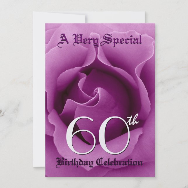 60th Birthday Beatiful Purple Rose Metallic Paper Invitation (Front)
