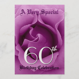 60th Birthday Beatiful Purple Rose Metallic Paper Invitation
