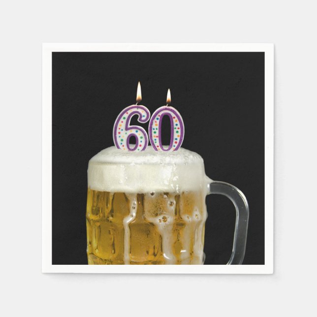 60th Birthday Beer on black Napkin (Front)