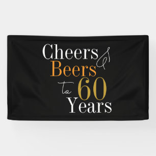 60th Birthday Beers and Cheers Black Gold Party Banner
