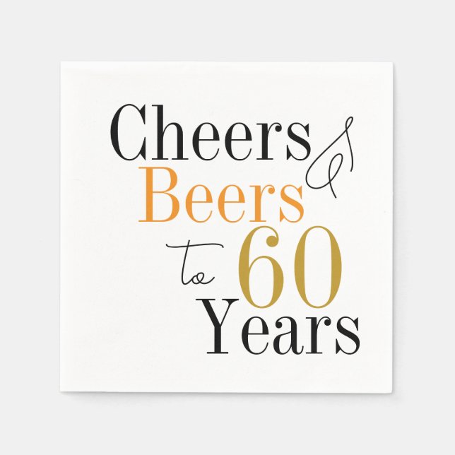 60th Birthday Beers and Cheers Minimal Party Napkin (Front)