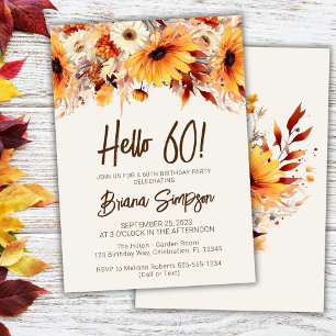 60th Birthday Beige Fall Floral Invitation