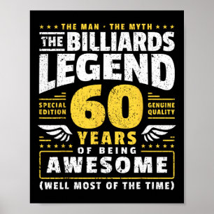 60th Birthday Billiards Player 60 Years Old Billia Poster