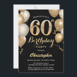 60th Birthday Black and Gold Balloons Confetti Invitation<br><div class="desc">60th Birthday Black and Gold Balloons Confetti Invitation. For further customisation,  please click the "Customise it" button and use our design tool to modify this template.</div>