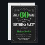 60th Birthday Black and Green Chalkboard Invitation<br><div class="desc">60th Birthday Invitation Black and Green Typography. Chalkboard. Black and White Background. Adult Birthday. Male Men or Women Birthday. Kids Boy or Girl Lady Teen Teenage Bday Invite. 13th 15th 16th 18th 20th 21st 30th 40th 50th 60th 70th 80th 90th 100th. Any Age. For further customisation, please click the "Customise...</div>