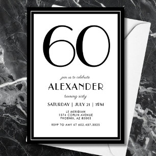 60th Birthday Black and White Modern Minimalist  Invitation