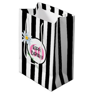 60th Birthday Black And White Stripes Medium Gift Bag